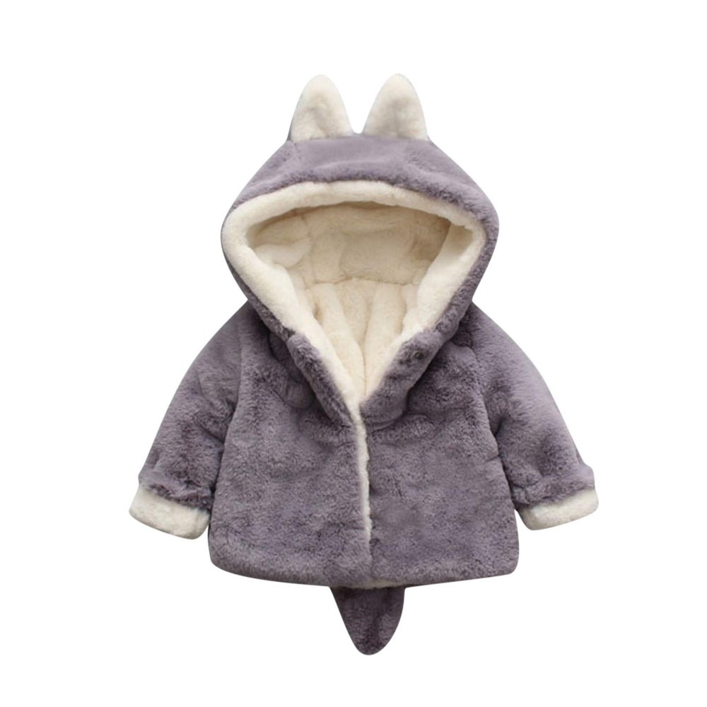 Betadog Baby Boys Bear Ears Shape Fleece Zip-up Hooded Jacket Clothes Light Sweatshirt Bear ears (Grey, 18-24 Months)