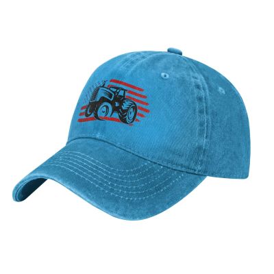 BASTU Tractor with American Flag Baseball Cap for Men Women Hats Denim Trucker Caps Dad Hat, Blue