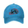 BASTU Tractor with American Flag Baseball Cap for Men Women Hats Denim Trucker Caps Dad Hat, Blue view 2