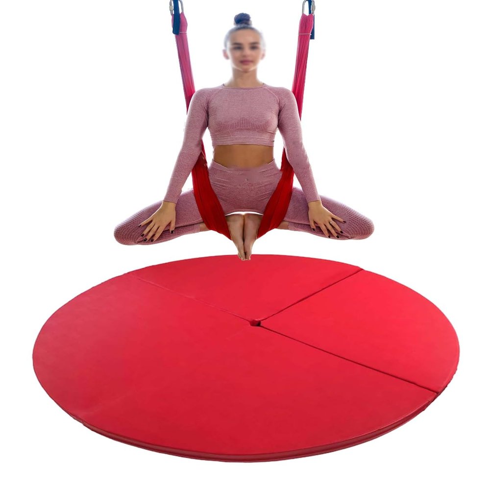 CMYUN Aerial Yoga Hoop Pole Dance Mat, Gym Home Pole Crash Mats Extra Large, Waterproof Adult Exercise Protection Mat, Safety Dance Floor Cushion(Color:Red,Size:160cmx5cm(63"x2"))