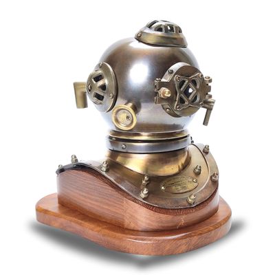 Mini Antique Reproduction Sea Diver Decorative Diving Helmet Desk Nautical Replica Rustic Vintage Home Decor Gifts (Helmet & Stand)