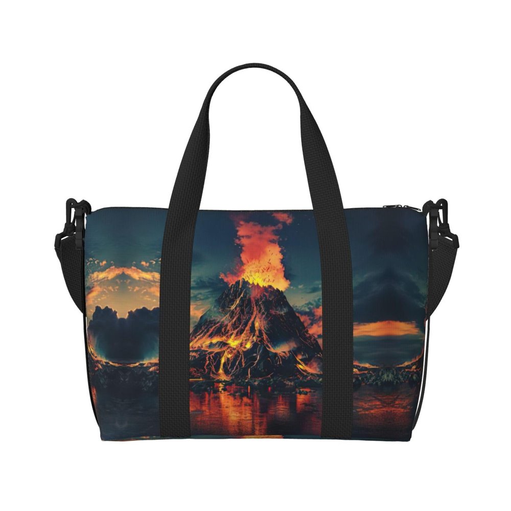 SSIMOO Volcano Print Portable Travel Duffel Bag,Ideal For Business And Private Travel, Black