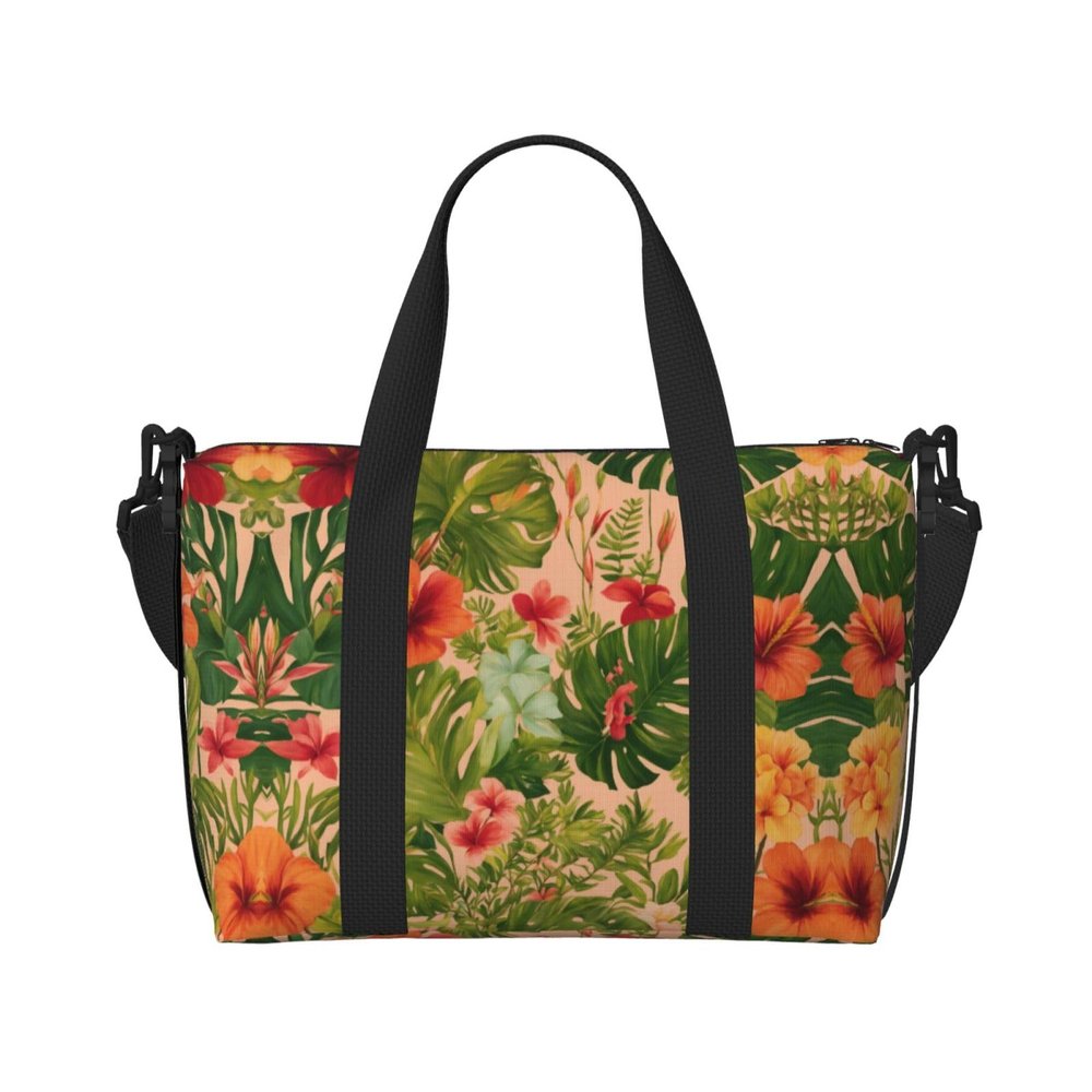 SSIMOO Beauty Flowers Print Portable Travel Duffel Bag,Ideal For Business And Private Travel, Black