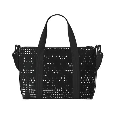 Black Round Dot Print Portable Travel Duffel Bag,Ideal For Business And Private Travel