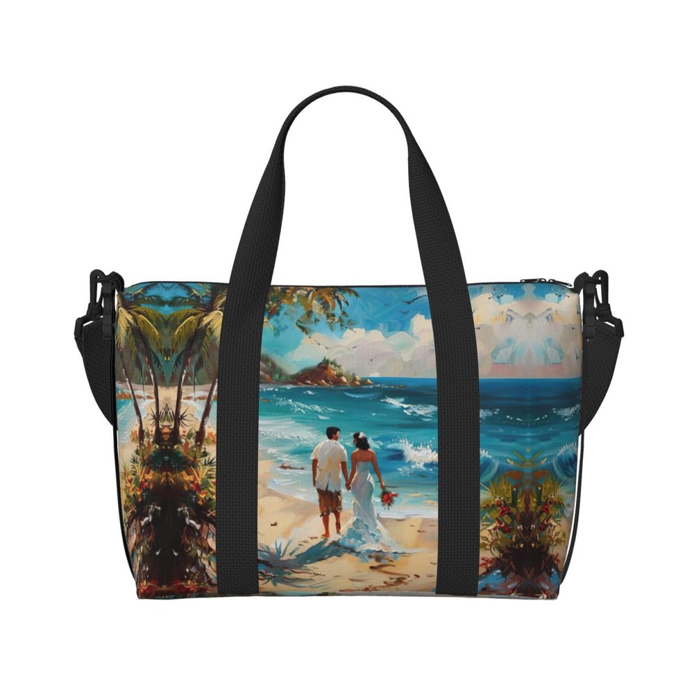 Romantic Beach Print Portable Travel Duffel Bag,Ideal For Business And Private Travel