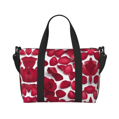 SSIMOO Red Rose Petals Print Portable Travel Duffel Bag,Ideal For Business And Private Travel, Black