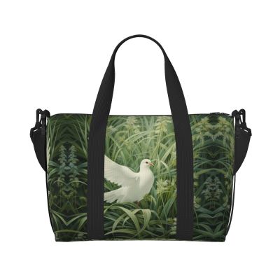 SSIMOO Grass And Dove Print Portable Travel Duffel Bag,Ideal For Business And Private Travel, Black