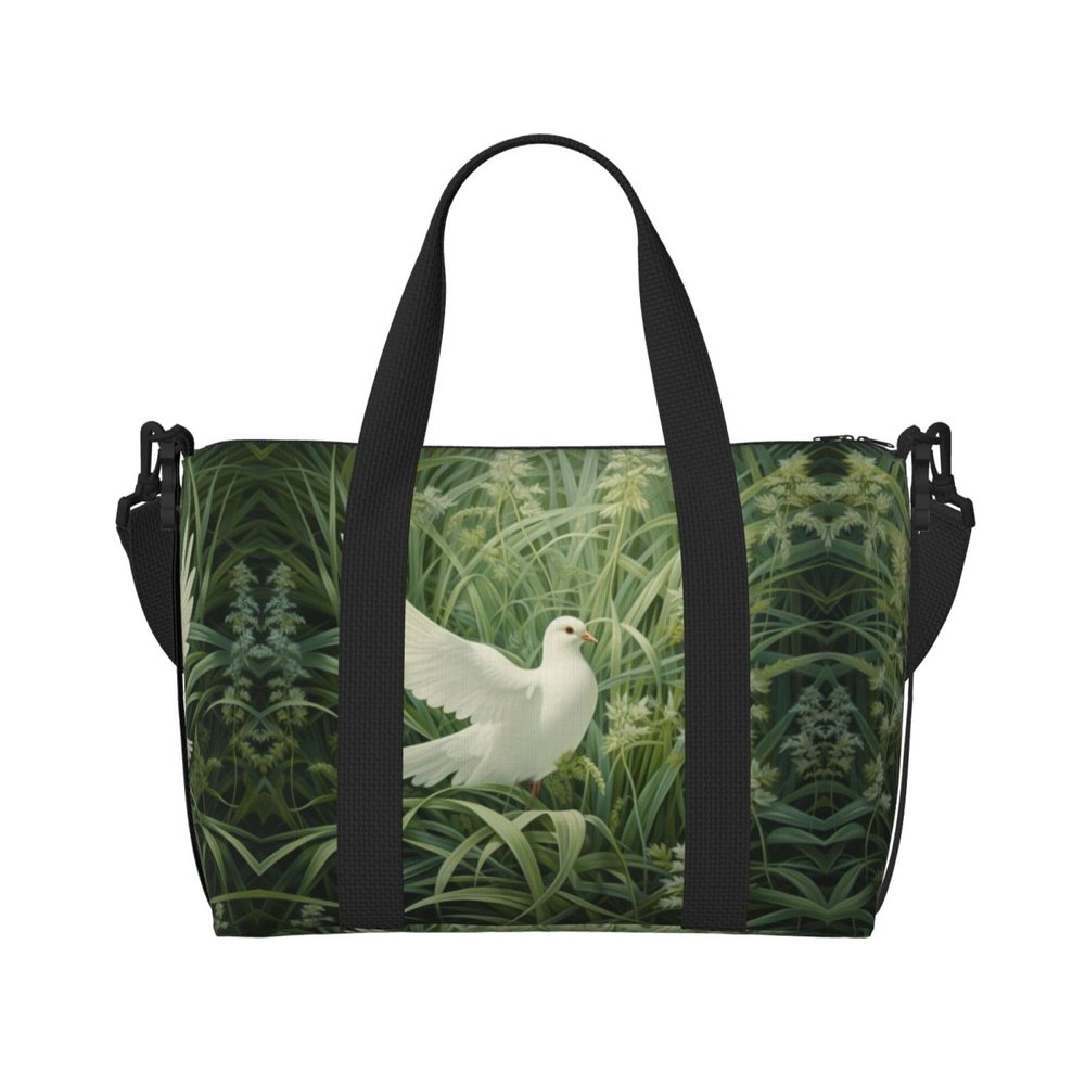 SSIMOO Grass And Dove Print Portable Travel Duffel Bag,Ideal For Business And Private Travel, Black