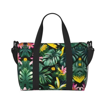 Tropical Leaves With Flowers Print Versatile Travel Gym Carry Bag,Ideal For Business,Sports,Weekend Stays