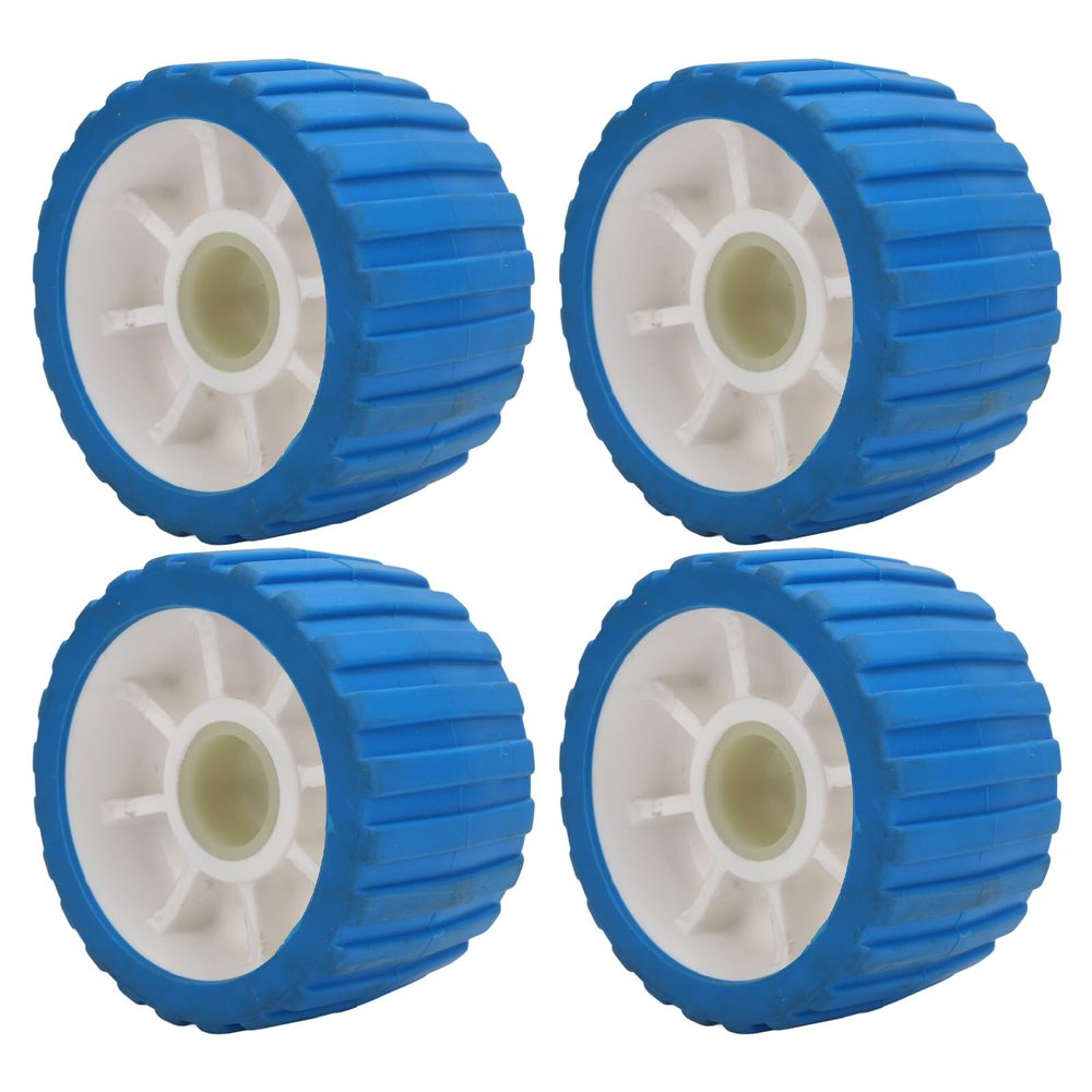 4Pcs Trailer Wobble Rollers High Temp Poly Ribbed Wobble Roller for Boats Trailers 125 X 73 X 30mm Trailer Wobble Rollers (Blue)