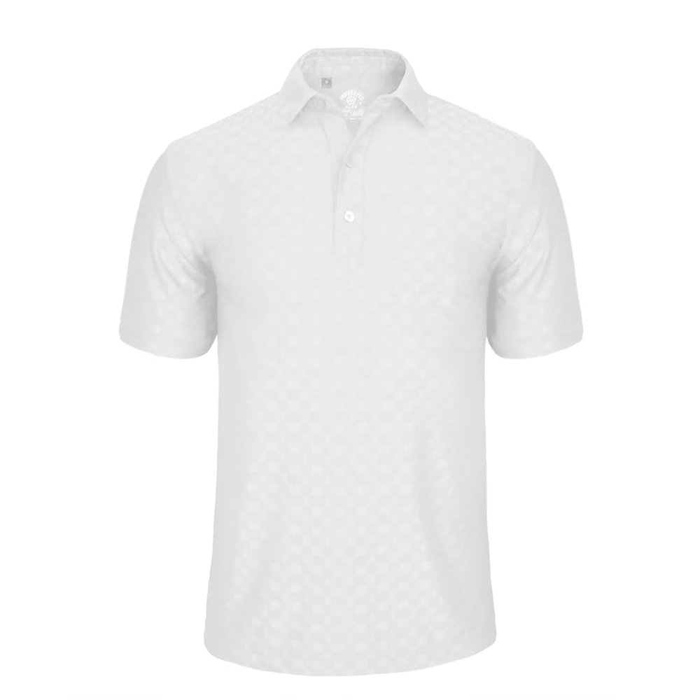 Monterey Club Men's Single Jacquard Check Pattern X-Cool Tailored Collar Short Sleeve Polo Shirt #1296 (White, Small)