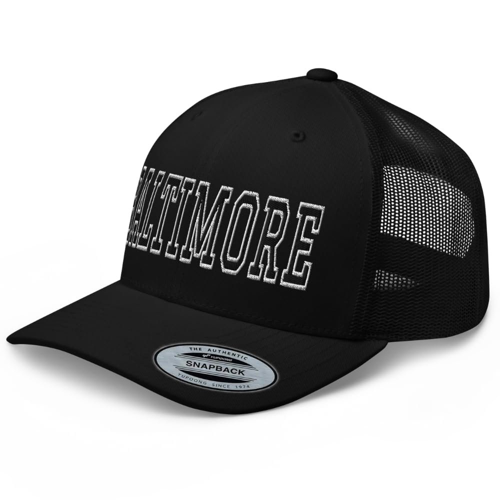 RIVEMUG NG Baltimore Embroidered Curved Bill Trucker Hat Mid Crown Adjustable Baseball Cap Gifts for Men Women Black