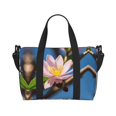 SSIMOO Red Almond Blossom Print Versatile Travel Duffel Bag,The Companion For Business And Personal Trips, Black