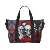 SSIMOO Skull And Red Rose Print Portable Travel Duffel Bag,Ideal For Business And Private Travel, Black view 1