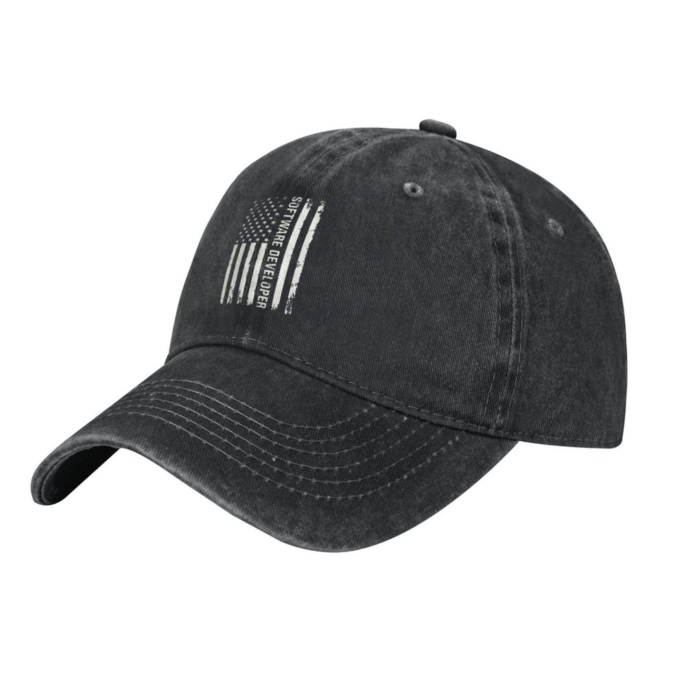 BASTU Software Developer with USA Flag Baseball Cap for Men Women Hats Denim Trucker Caps Dad Hat, Black