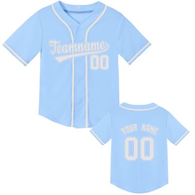 Kids Custom Baseball Jersey Personalized Baseball Shirt Sport Uniform for Boys Girls Custom Your Own Shirt Light Blue