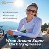 Bloomoak Super Dark Lens Black Polarized Sunglasses | Wrap Around Sport Sunglasses Unisex | UV400 | CAT 4 | For Photophobia view 2