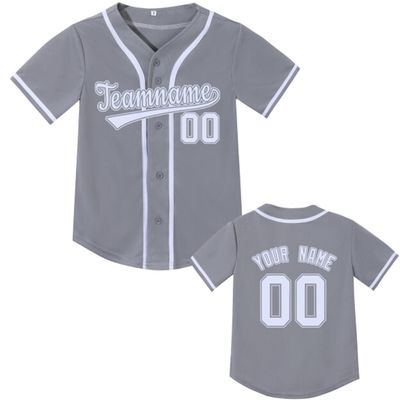 Kids Custom Baseball Jersey Personalized Baseball Shirt Sport Uniform for Boys Girls Custom Your Own Shirt Grey