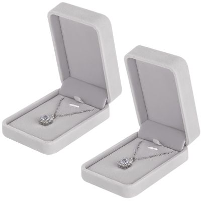 KUKUVR 2 Pieces Classic Velvet Necklace Pendant Box for Jewelry Gift, Small Jewellry Storage Display Case for Wedding Engagement Birthday Anniversary