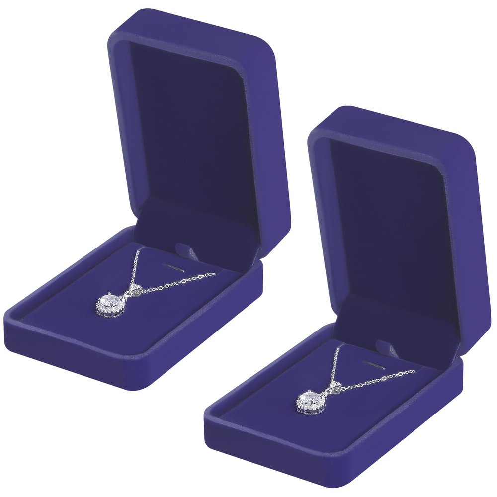 KUKUVR 2 Pieces Classic Velvet Necklace Pendant Box for Jewelry Gift, Small Jewellry Storage Display Case for Wedding Engagement Birthday Anniversary