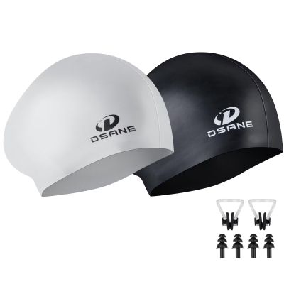 Dsane 2 Pack Womens Silicone Swim Cap for Long Hair,3D Ergonomic Design Silicone Swimming Caps for Women Kids Men Adults Boys Girls with Ear Plug and Nose Clip(M)
