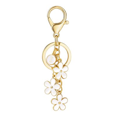 SELOVO Letter Keychain for Backpack Flower Initial I Cute Key Chain Girls White Keychain Charm for Women