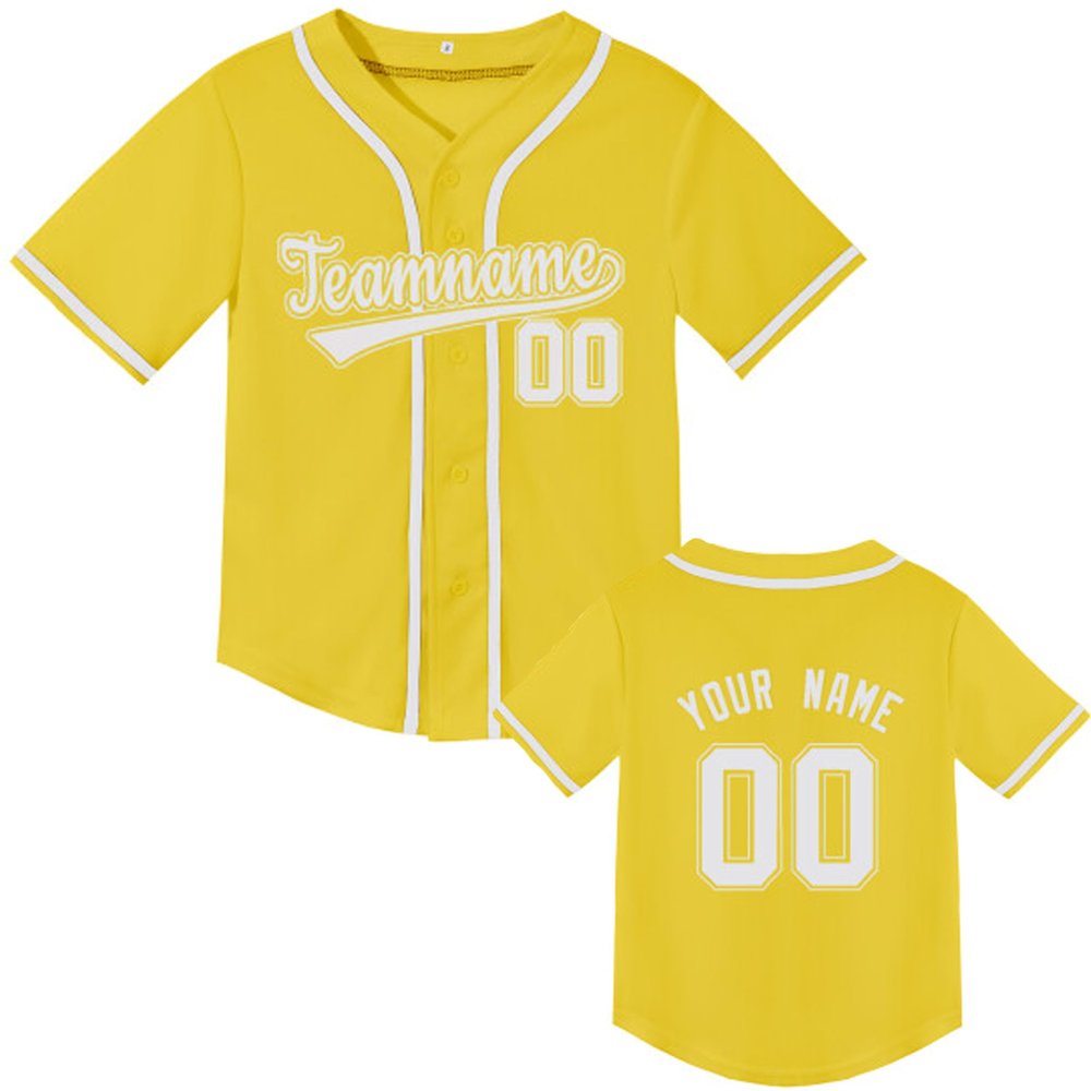Kids Custom Baseball Jersey Personalized Baseball Shirt Sport Uniform for Boys Girls Custom Your Own Shirt Yellow