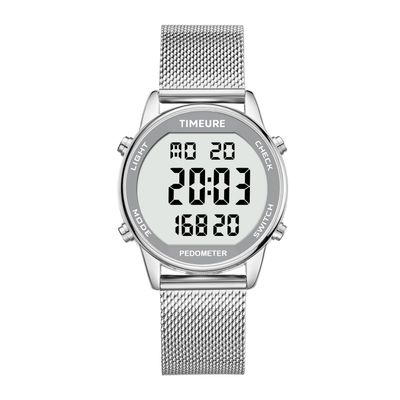 TIMEURE Women's Step Counter Watch with Stainless Steel Bracelet, Stylish Design, No App, No Charging Needed for Step, Calorie, Distance Tracking, Alarm, Countdown TimerTU-2401 (SR), Silver