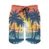 Boho Coconut Tree Sunset Men's Swim Trunks Seagull Boat Beach Shorts Hawaii Summer Drawstring Swimsuit with Pockets l view 1