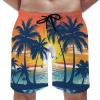 Boho Coconut Tree Sunset Men's Swim Trunks Seagull Boat Beach Shorts Hawaii Summer Drawstring Swimsuit with Pockets l view 2