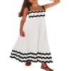ebossy Women's 2024 Summer Trendy Shirred Floral Boho Long Dress Rickrack Spaghetti Straps Flowy Beach Sundress (X-Large, Black/White) view 1