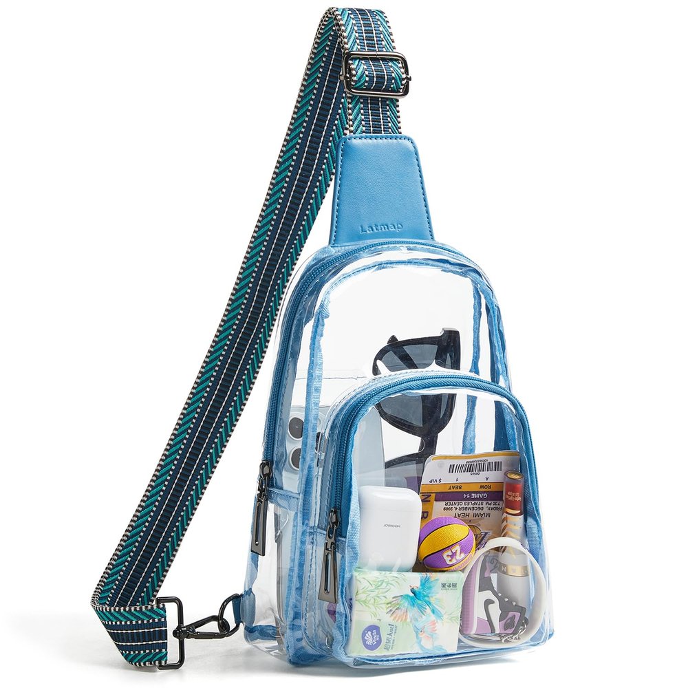 LATMAP Clear Bag for Stadium Events, Clear Purse for Women Stadium Crossbody Bag, Transparent Backpack for Concerts Sports-Blue