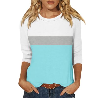 3/4 Sleeve Tops for Women Contrast Raglan Crewneck Cute Summer Shirts 2025 Loose Trendy Three Quarter Length Blouses Vacation Beach Long Tunic Tops to Wear with Leggings Womens 3/4 Sleeve Tops