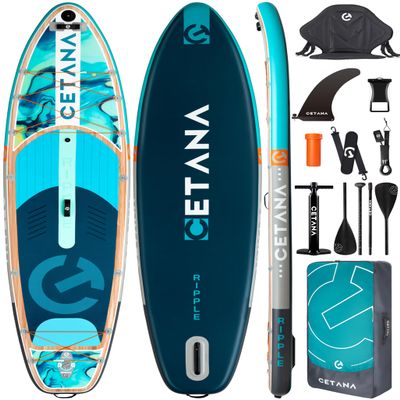 CETANA 11'635" Extra Wide Stand Up Paddle Board with Seat for Adults & Youth, 400lb Capacity Inflatable Paddle Board, Sup with Removable US Fin, 100L Backpack, Floating Paddle, Safety Leash