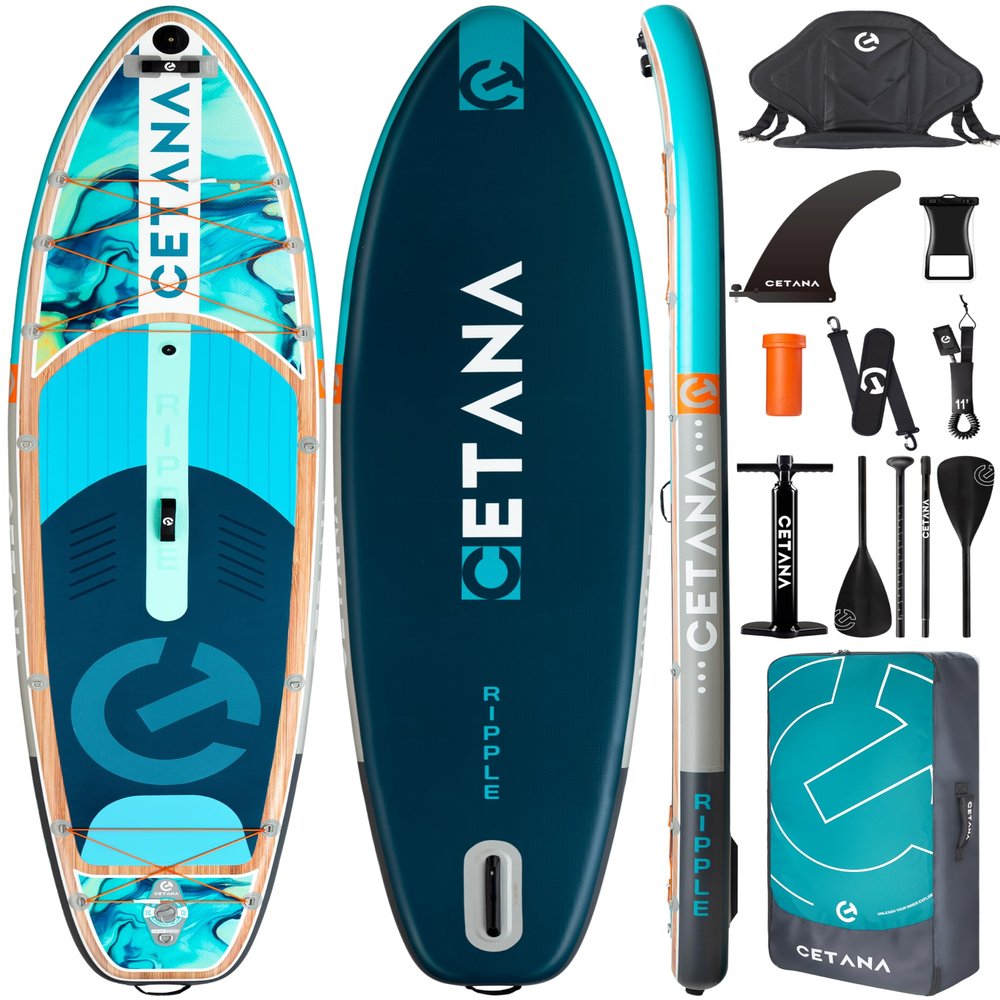 CETANA 11'635" Extra Wide Stand Up Paddle Board with Seat for Adults & Youth, 400lb Capacity Inflatable Paddle Board, Sup with Removable US Fin, 100L Backpack, Floating Paddle, Safety Leash
