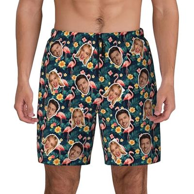 Custom Mens Swim Trunks Personalized Board Shorts with Face Quick Dry Swimsuit Bathing Suit Compression Liner Hawaiian Beach Shorts with Pockets Style 30