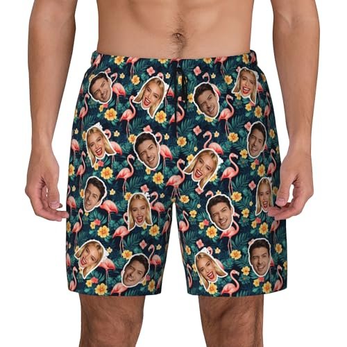 Custom Mens Swim Trunks Personalized Board Shorts with Face Quick Dry Swimsuit Bathing Suit Compression Liner Hawaiian Beach Shorts with Pockets Style 30