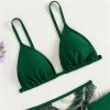 NineFit Basics Big Kids Girls Solid Bikini Sets Bathing Suit with Leaf Print Cover Up Skirt 3 Pice Summer Beach (Green, 6-9 Years) view 2