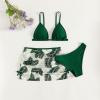 NineFit Basics Big Kids Girls Solid Bikini Sets Bathing Suit with Leaf Print Cover Up Skirt 3 Pice Summer Beach (Green, 6-9 Years) view 4