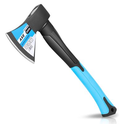 Auto Dynasty 15" Wood Axe, Blue Wood Chopping Axe with Anti-Slip and Shock Reduction Handle, Wood Splitter Camping Outdoor Hatchet with Forged Steel Blade for Wood Splitting and Kindling