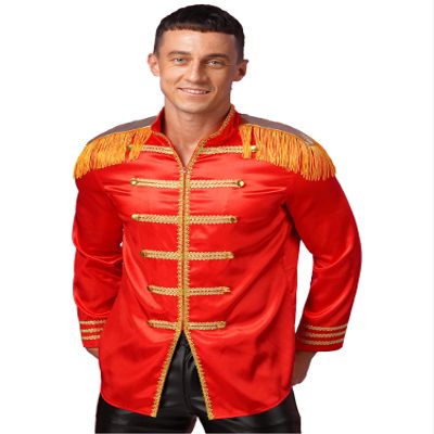 Jizyo Mens Adults Fancy Dress Tassel Shoulder Military Drummer Tailcoat Halloween Xmas SGT Pepper Jacket Red Small