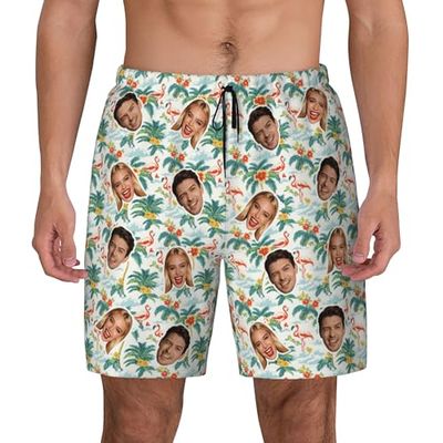 Custom Mens Swim Trunks Personalized Board Shorts with Face Quick Dry Swimsuit Bathing Suit Compression Liner Hawaiian Beach Shorts with Pockets Style 20