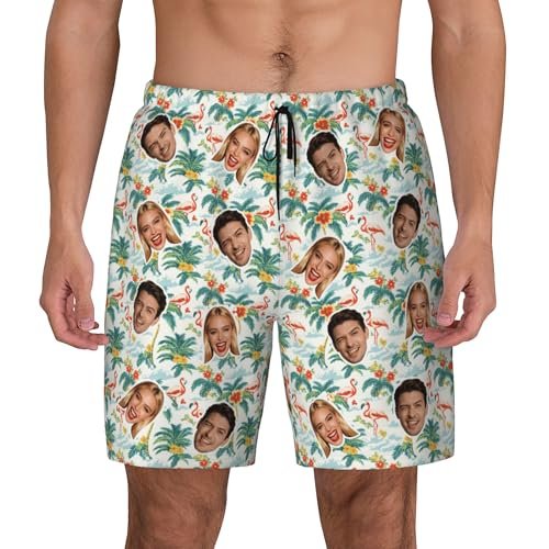 Custom Mens Swim Trunks Personalized Board Shorts with Face Quick Dry Swimsuit Bathing Suit Compression Liner Hawaiian Beach Shorts with Pockets Style 20