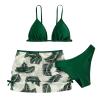 NineFit Basics Big Kids Girls Solid Bikini Sets Bathing Suit with Leaf Print Cover Up Skirt 3 Pice Summer Beach (Green, 12-14 Years) view 1