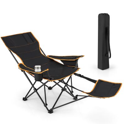 Goplus Reclining Camping Chair with Removable Footrest, 2-in-1 Folding Lounge Chair w/Adjustable Backrest Storage Bag & Cup Holder,Portable Recliner Cozy Lounge Chair for Picnic, Fishing (1)