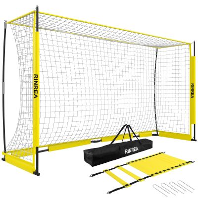 RINREA Portable Soccer Goal, Collapsible Soccer Goal Net Metal Base, Quick Setup Soccer Training Equipment with 1 Carry Bag, 1 Agility Ladder, 4 Ground Nails (Yellow)