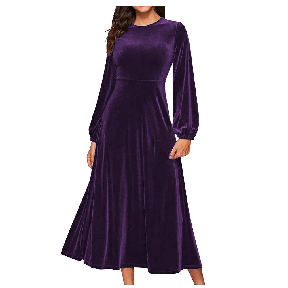 2024 Velvet Dresses for Women Ladies Summer Casual Dress Maxi Long High Waist Wedding Guests Dress Ball Gown Outfit Purple