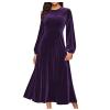 2024 Velvet Dresses for Women Ladies Summer Casual Dress Maxi Long High Waist Wedding Guests Dress Ball Gown Outfit Purple view 1