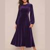 2024 Velvet Dresses for Women Ladies Summer Casual Dress Maxi Long High Waist Wedding Guests Dress Ball Gown Outfit Purple view 2