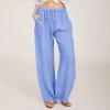 ABOUTYES Linen Pants Women Summer 2024 Casual Drawstring Elastic Waist Cotton Long Wide Leg Pant Lounge Trousers with Pockets view 2